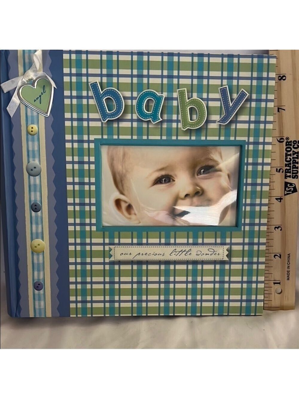 Plaid Baby Photo Album with Buttons